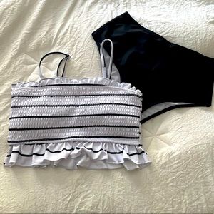 SHEIN Striped Smoked Ruffle Bikini Swimsuit